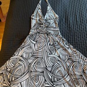 Maggy London Black and White Geometric Backless Dress